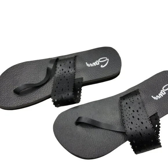Womens Savvy Reed Flat Slip On Black Thong Sandals - Picture 4 of 6